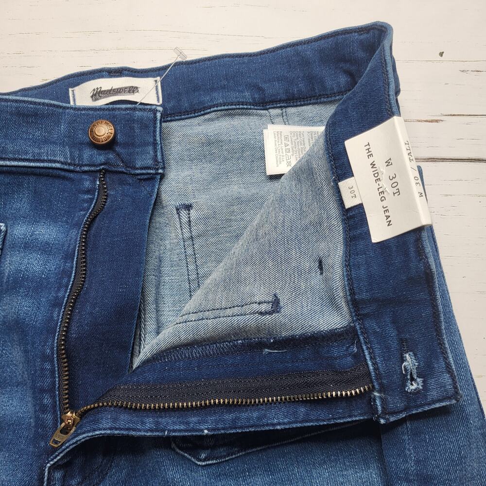Madewell Tall Emmy Wide Leg Jeans Patch Pockets Super Stretch Medium Wash 30T - Picture 7 of 12